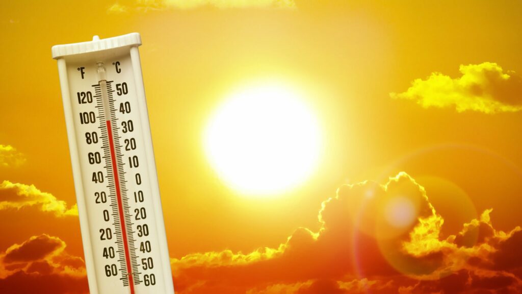 Heatwave hot sun. Climate Change. GHot Sun and Thermometer high temperatures.