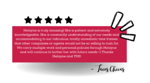 A quote graphic with a review from Tacos Chicas