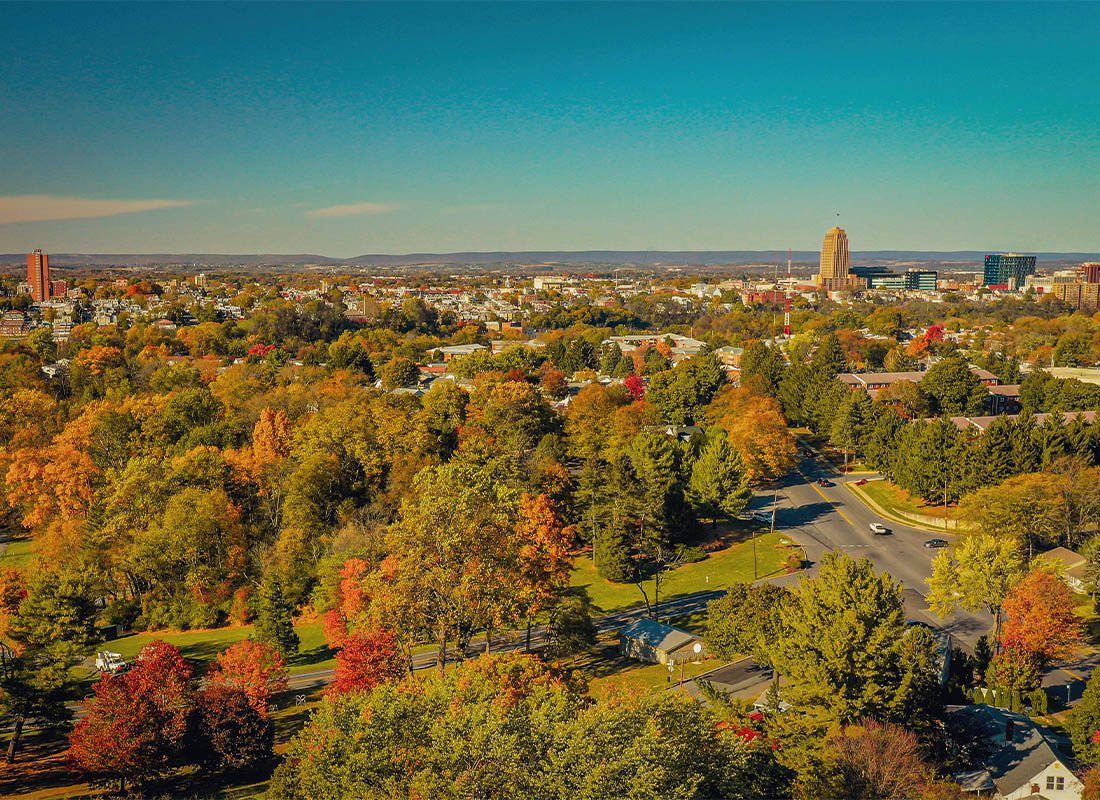 Allentown, PA - Autumn Aerial view of the City of Allentown, Pennsylvania