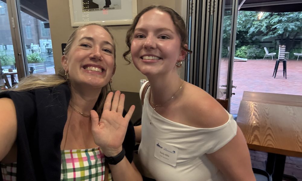Two young professionals smiling at the YPC event in Allentown