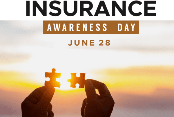 Graphic for Insurance Awareness Day on June 28 featuring two hands holding puzzle pieces against a sunrise background, symbolizing protection, planning, and finding the right coverage.